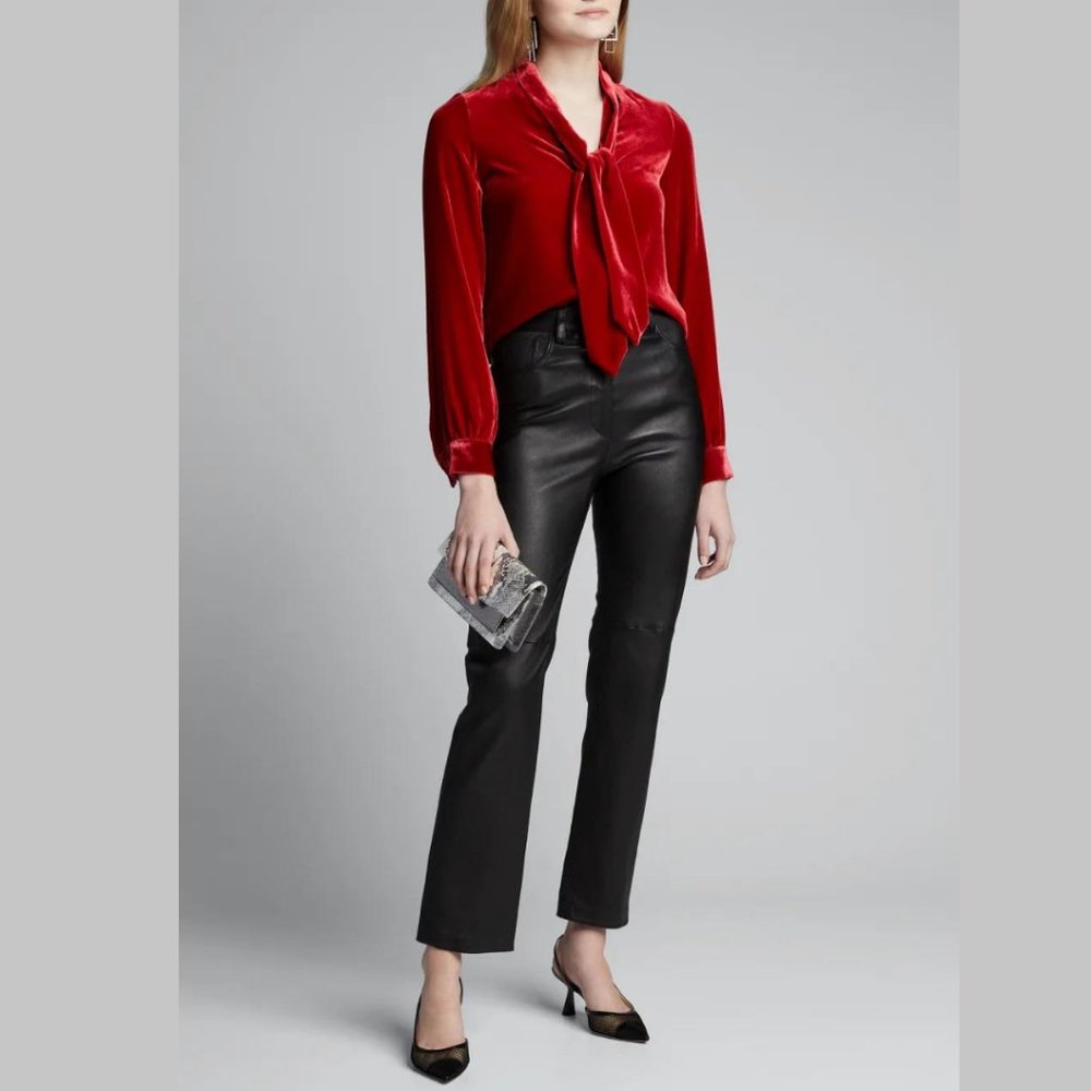 L'AGENCE Gisele Velvet Red Blouse Button Down New With Tag Small